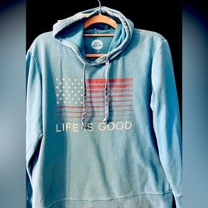 Ladies Life Is Good Blue American Flag Sweatshirt with Hood~No Pockets~ Size XL